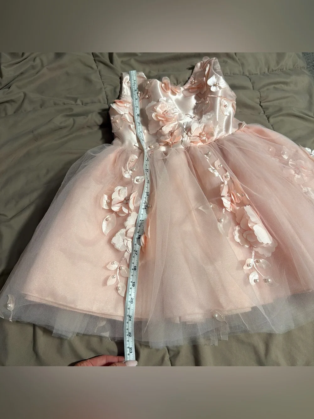 Girls Size 2 Blush Pink Floral Applique Tulle Party Dress w/ Satin Bow